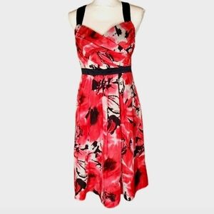 The Limited Red Black Floral Sleeveless Sweetheart Neckline Midi Dress Size 8